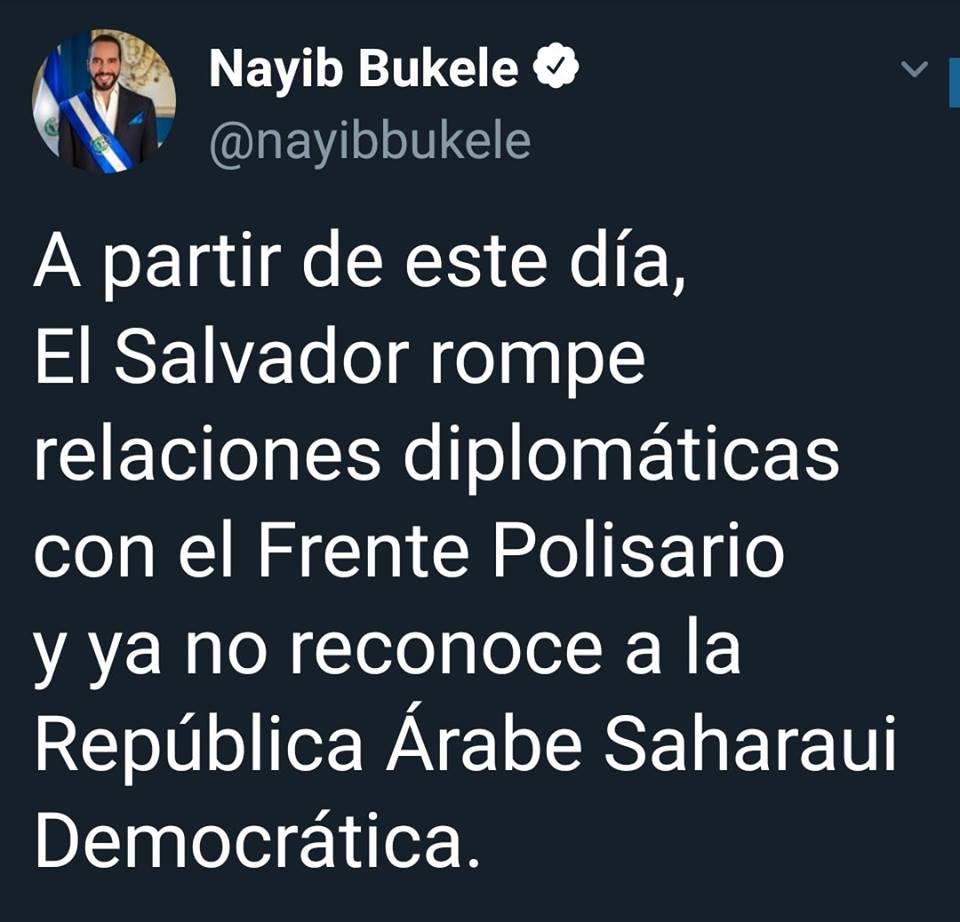 جمهورية السلفادور تسحب اعترافها بالبوليساريو .